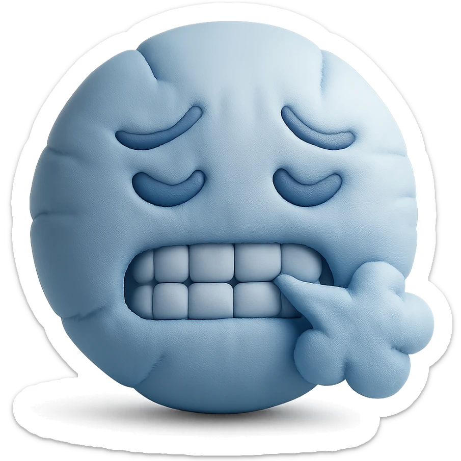 cold emoji with soft plush look, frosty breath, blue tones sticker