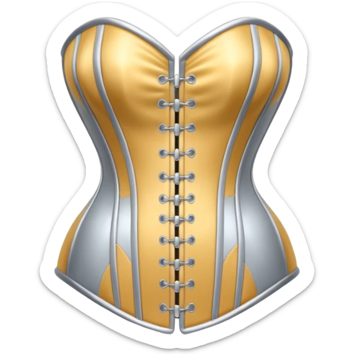 A luxury corset emoji made of silver chrome, smooth metallic curves, minimal fashion silhouette, glossy reflections, sensual high-end aesthetic, iOS emoji style, centered, clean white background sticker