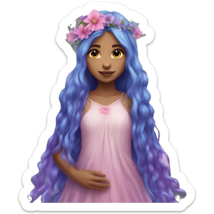 Beautiful, flower, fairy, pink, blue, purple, long hair, big wings sticker