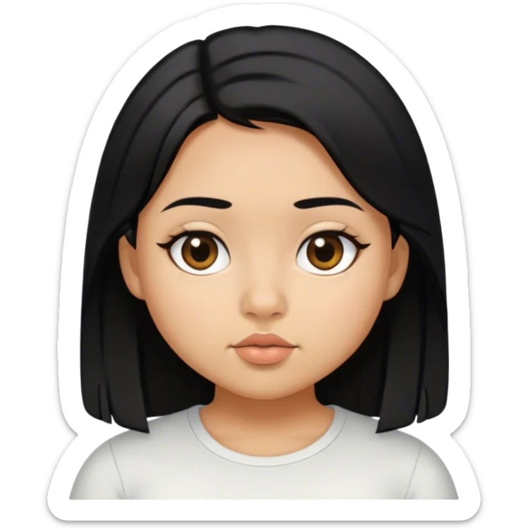 Una chica trigueña con pelo negro lacio mediano, con ojos chiquitos, con un top, labios pequeños, un poco cachetona, su nariz bonita  sticker