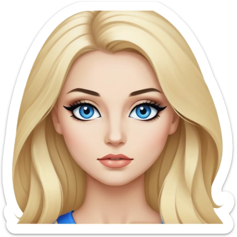blonde, blue eyes baddie,pretty makeup, strong makeup, black eyeliner, long hair sticker