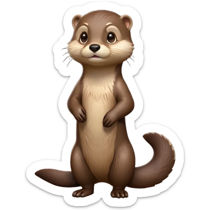 cinematic-noble [otter]-realistic-full-body-standing-emoji,-tail-tucked-close,-head-tilted-dramatically,-sleek-[brown]-fur,-simplified-yet-realistic-focused-features,-highly-detailed,-glowing-with-an-almost-sarcastic-glow  expressive eyes sticker