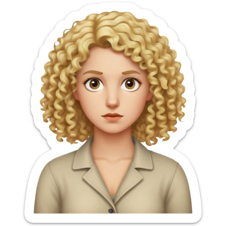 nữ 30 tuổi, tóc xoăn màu vàng, da trắng, mặt nghiêm túc sticker