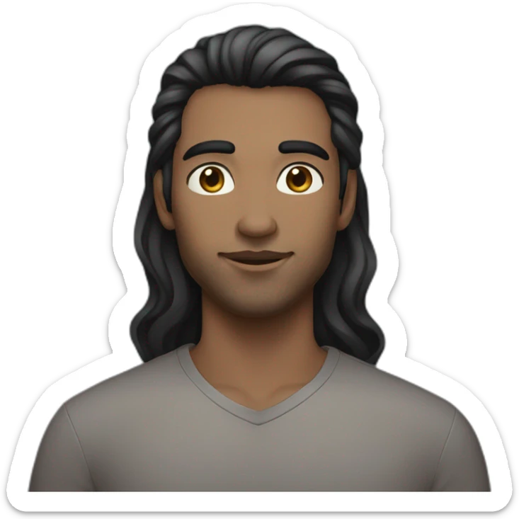 transmasculine person with stubble, dark long hair half up, and blue eyes sticker