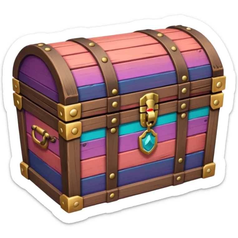 wooden brown treasure chest filled with  coins 
Change coins color in in gradient of turquoise, blue, pink, purple, and coral sticker