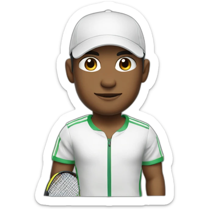 Miguel Galmes Schwarz in tennis outfit with white cap and tennisraquet sticker
