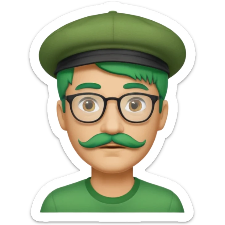 venice gondolier with green hair, iconic hat, normak glassess and mustache sticker