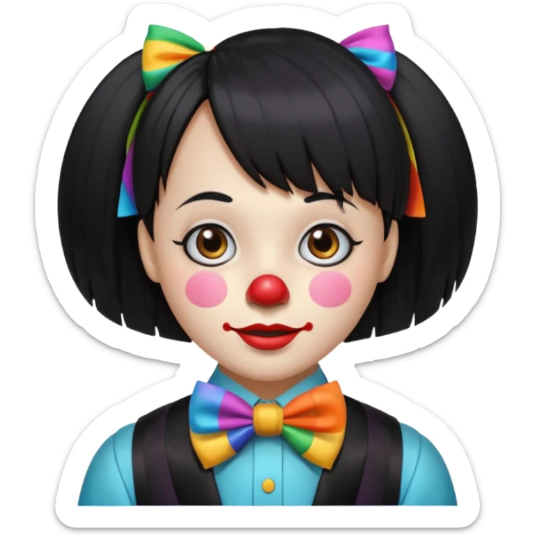 Uma palhaça om os cabelos pretos, longos, liso e com franja, olhos castanhos sticker