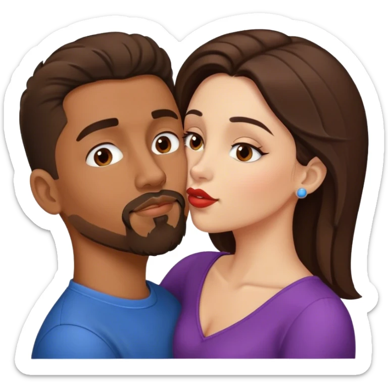 Intimate sfw kiss between brown Latino male with goatee and white brunette lover sticker