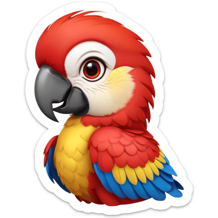 cinematic-cute-macaw-portrait-emoji,-head-tilted-playfully-and-inquisitively,-with-a-dazzling-red-plumage-and-round,-sparkling-eyes-filled-with-charm,-simplified-yet-irresistibly-adorable-features,-highly-detailed, white beak sticker