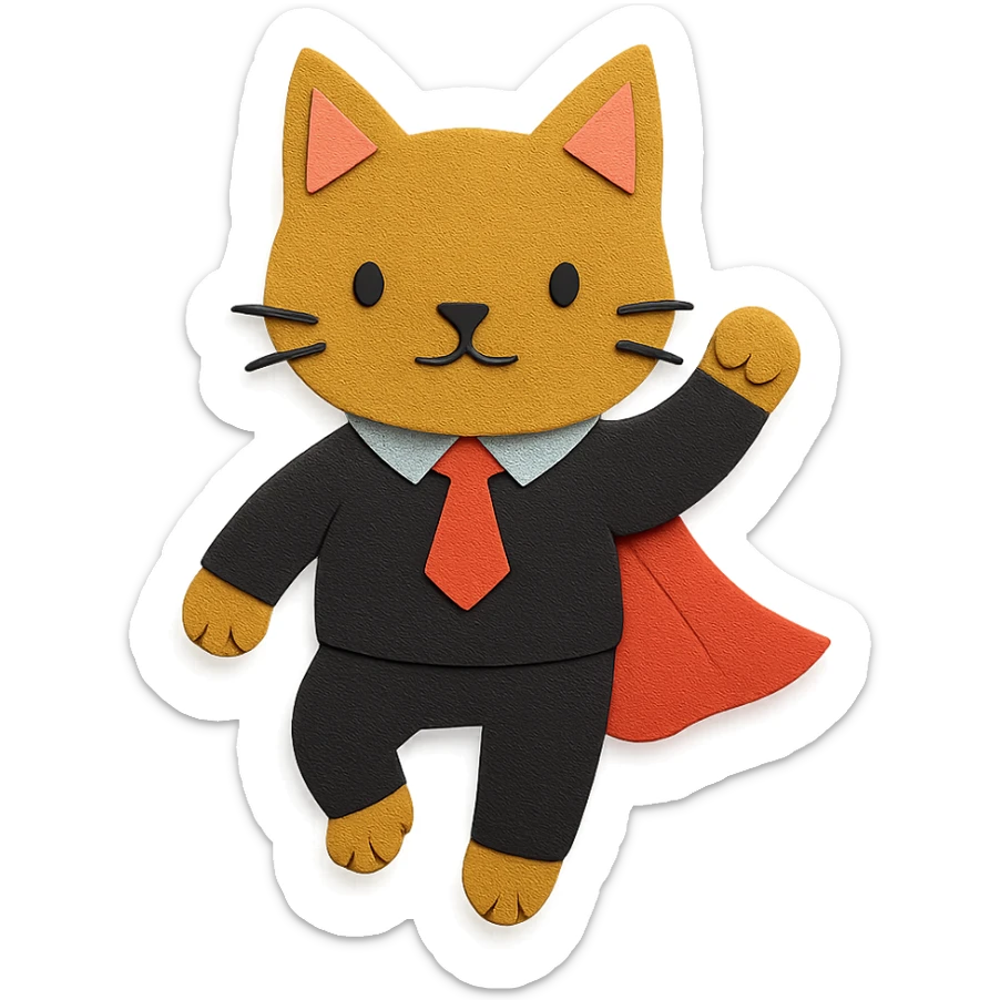 super man cat in black suit sticker