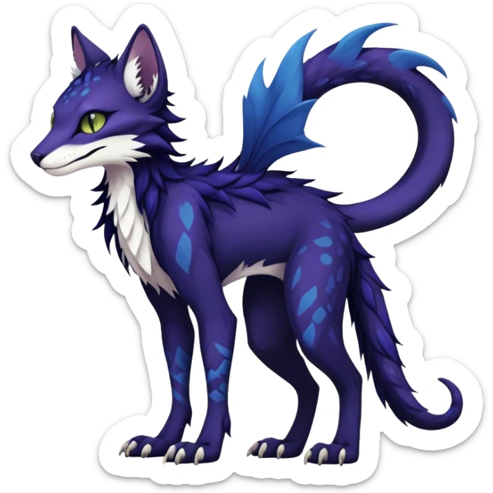 Kawaii dark edgy fantasy feline-vernid-sergal-fursona animal creature with a tufted tail full body with intricate markings  sticker