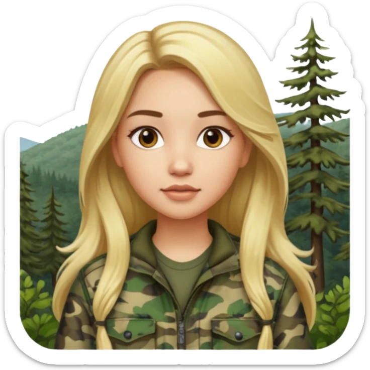 Oval face Light skin Long hair blonde haired camo girl hunter sticker