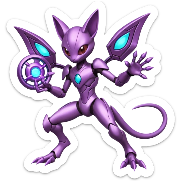 Futuristic armored cyber-Mewtwo-Sableye-Genesect-Deoxys-Espeon-alien-hybrid-fusion sticker