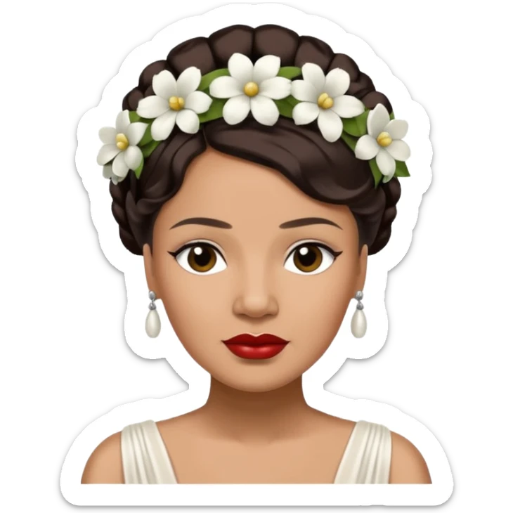 Billie Holiday with dark brown hair with white flowers headdress  sticker