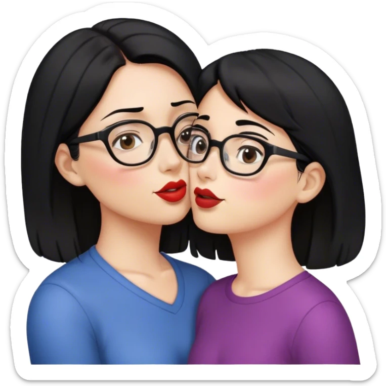 A middle age woman with glasses and black hair kissing a girl with brown hair sticker