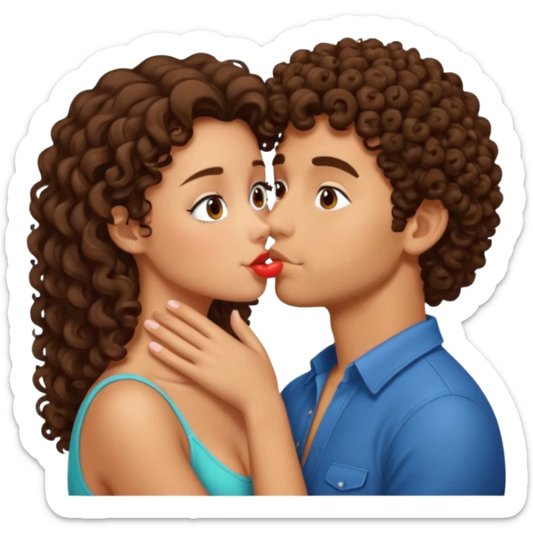 Tanned curly haired man kissing brunette girl sticker