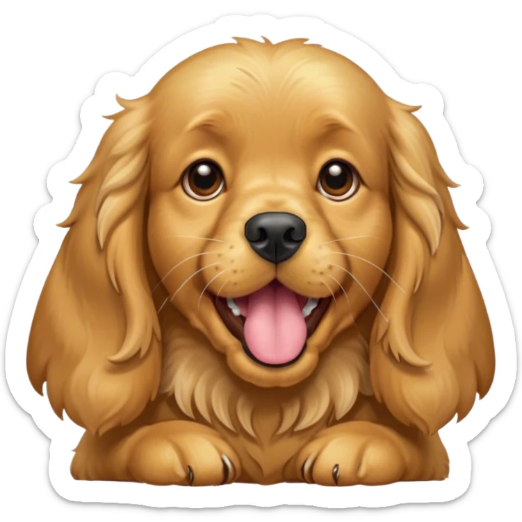 Cinematic Cute Yawning Gold Cocker Spaniel Portrait Emoji, Head tilted slightly with a dramatic, wide-open yawn, displaying a soft, shimmering golden coat and floppy ears, round brown eyes barely open in drowsy contentment, Simplified yet irresistibly adorable features, highly detailed, glowing with a soft, cozy glow, high shine, relaxed yet expressive, stylized with a touch of whimsy, bright and endearing, soft glowing outline, capturing the essence of a sleepy yet affectionate companion, so drowsy it feels like it could stretch out of the screen and curl up for a nap! sticker