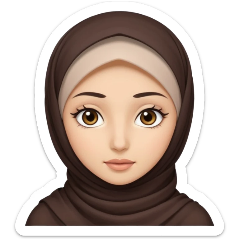 hijab with appear of some hair dark brown eyes and long lashes with and light  skin sticker