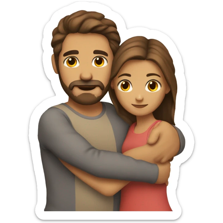 tanned man with beard and moustache with brown hair hugging brown hair girl sticker