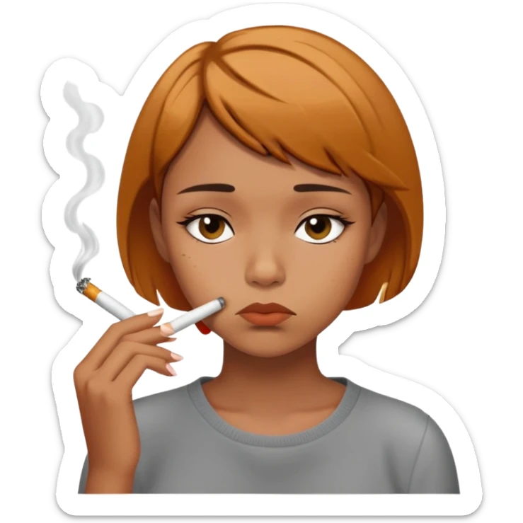 Girl smoking a cigarette depressed caramel skin, short hair sticker