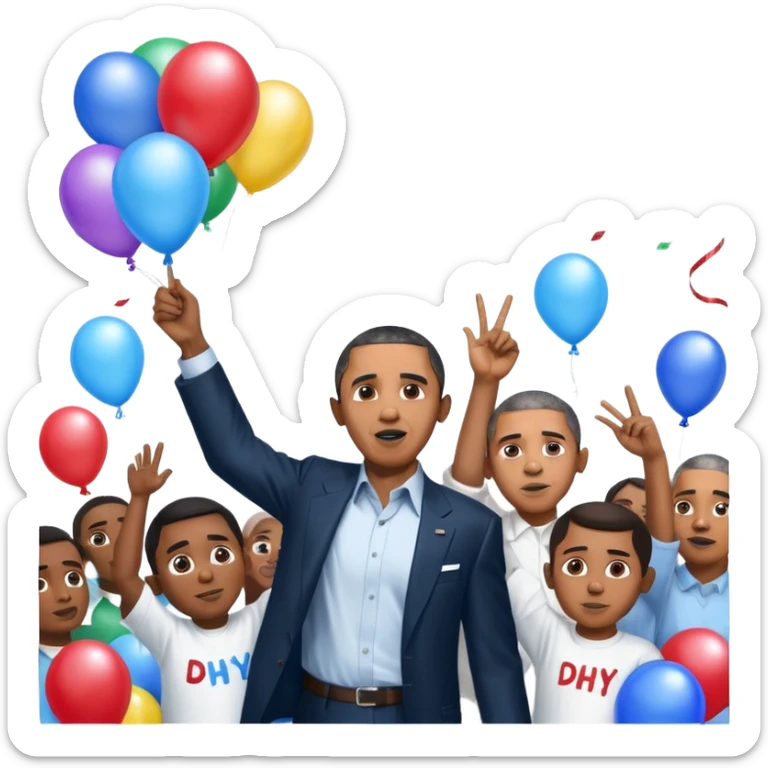 Diddy holding baby oil at a party with balloons and confetti and banners oiled up Obama is there as well holding a sign saying Obama have dih sticker