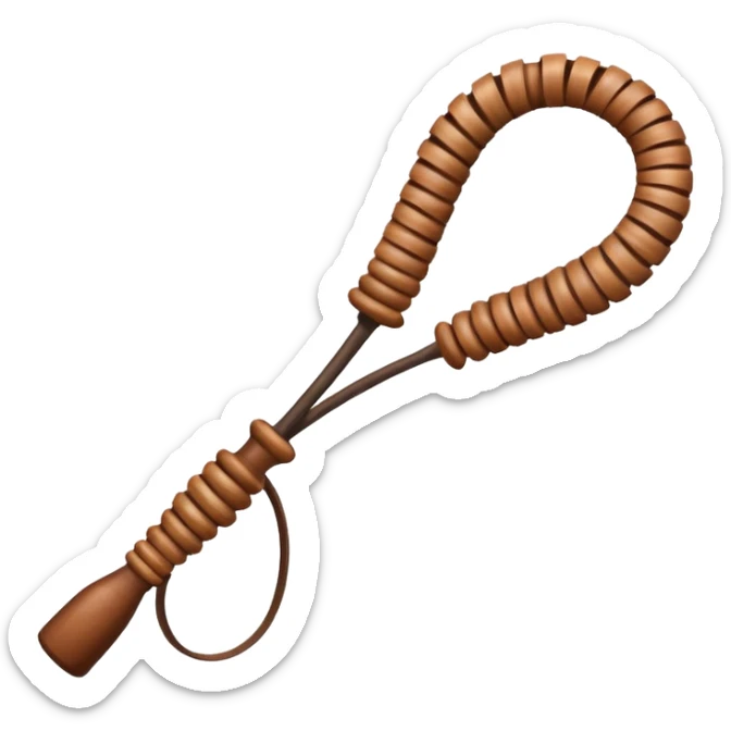 cowboy whip object icon, coiled leather whip, wooden handle, western style, 3D cartoon, mobile game icon style, centered, clean background, soft shadow, no text, no watermark
 sticker