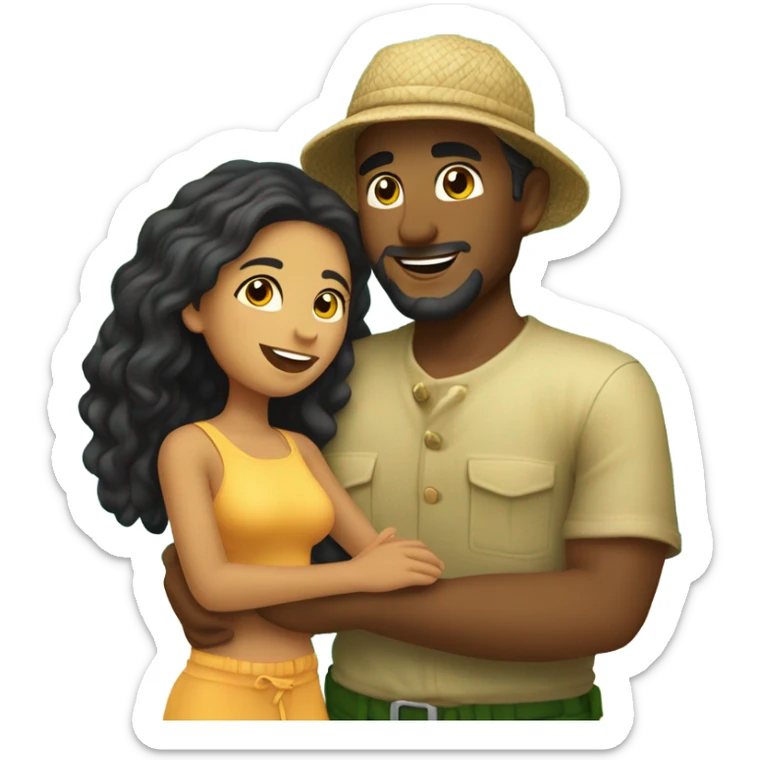 Latina island girl with Caucasian fisherman husband in love on an island  sticker