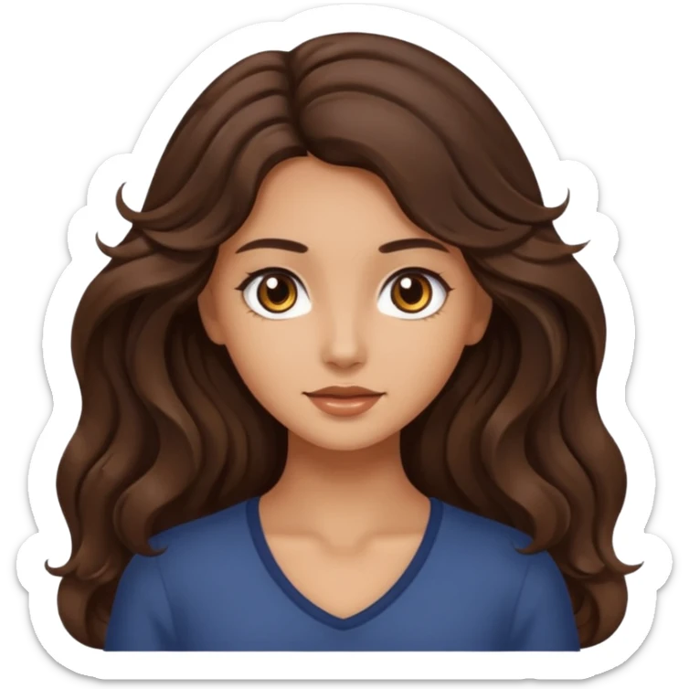 Make me a brunette girl, with brown (dark) eyes and long, wavy hair sticker