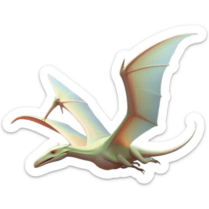 Beautiful and Majestic Pterodactyl Portrait Emoji, Head and body rendered in serene repose with a gentle, content smile, showcasing a slender, aerodynamic form with expansive wings gently folded and eyes softly closed in tranquil slumber, Simplified yet exquisitely endearing features, highly detailed, glowing with a soft, drowsy celestial light, high shine, relaxed and utterly majestic, stylized with an air of timeless aerial splendor, soft glowing outline, capturing the essence of a beautiful and majestic Pterodactyl that embodies the pure grace of prehistoric flight! sticker