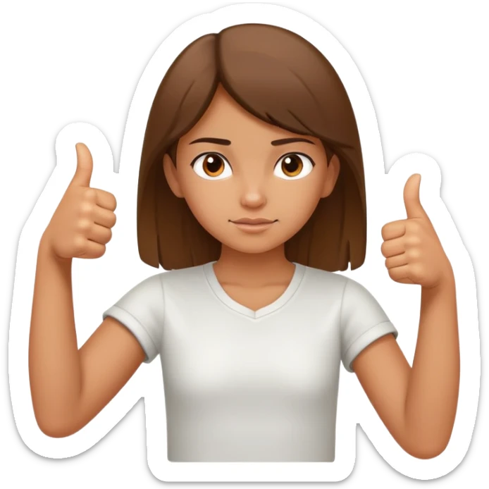 Young girl with right arm thumbs up and left arm thumbs down, uncertain facial expression sticker