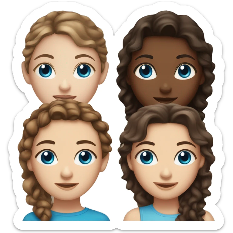 One fair skinned girl with blue eyes and brown curly hair and one fair skinned girl with blue eyes and straight dark brown hair  sticker