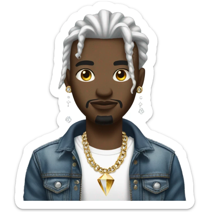 Black Dread head wearing a jean jacket with a white shirt with golden diamond grills and diamond earrings he looks like a rapper sticker