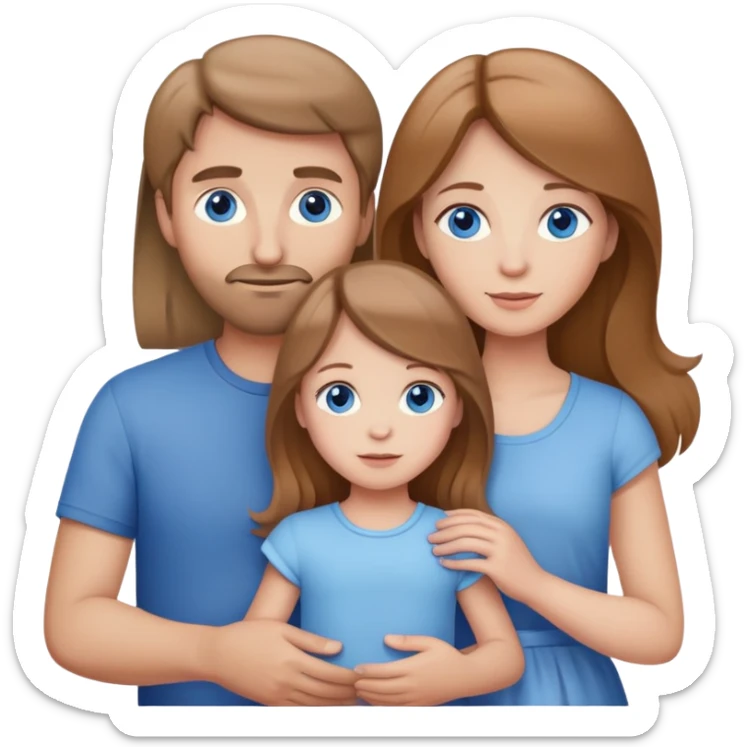 Family with mother, father and three little girls, everyone has light brown hair and blue eyes sticker