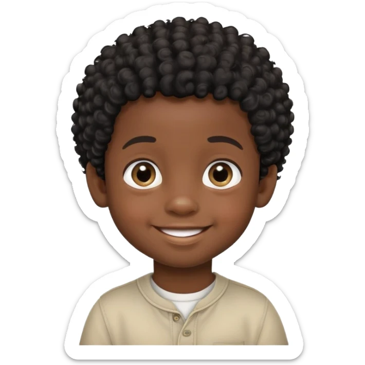 smiling face, toddler boy, African, big eyes, dark skin, black curly hair sticker