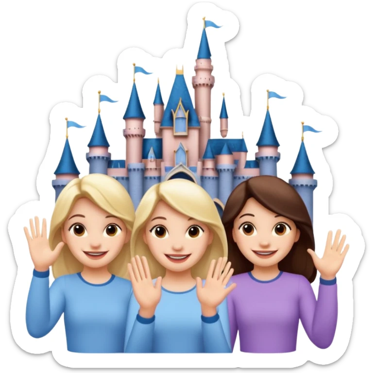 Quatro chicas DETRÁS del castillo disney POR los lados saludando sticker