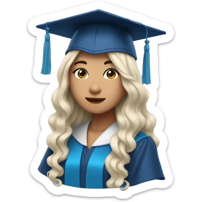 asian girl wearing blue graduation cap with long curly black hair sticker