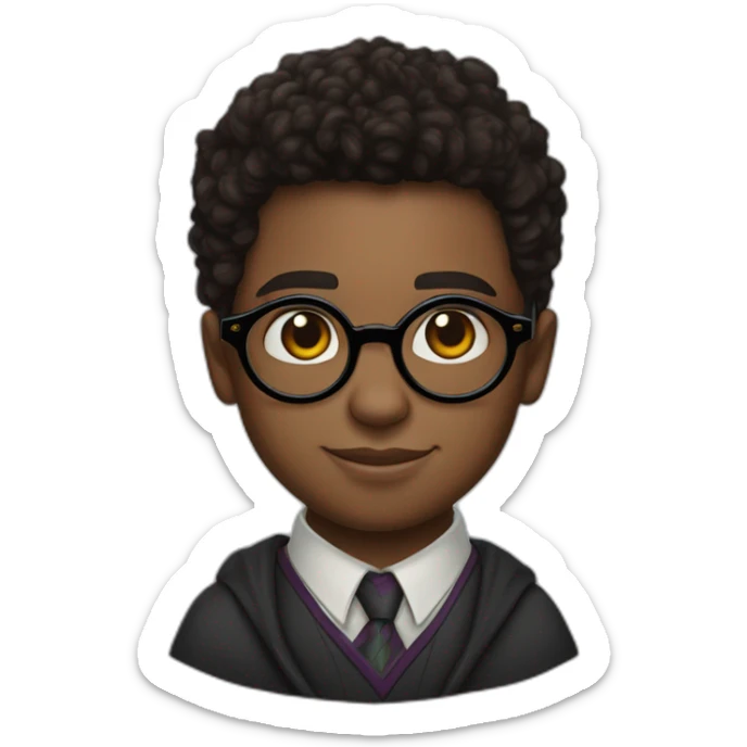 Young light skin chardwick boseman with in round Harry Potter glasses and a noticeable goatte sticker