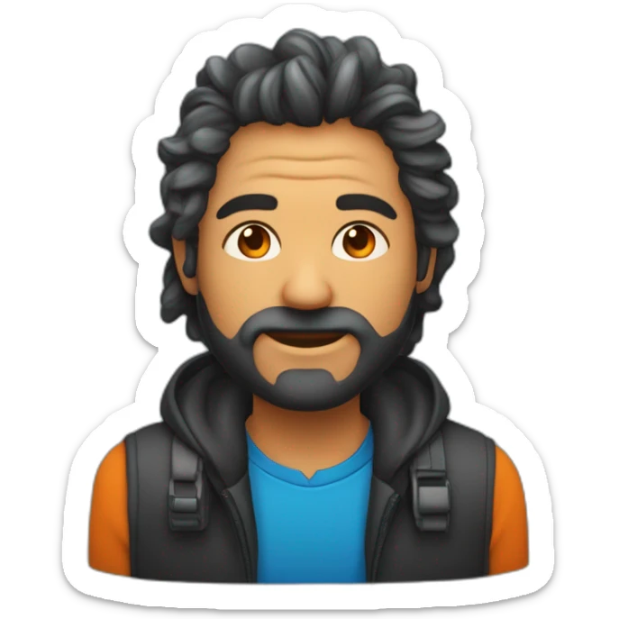 Un mec noir avec des cheveux de couleur bleu dégradé orange moutard sur le visage des symboles doré. Des cornes de bélier orange moutard sticker