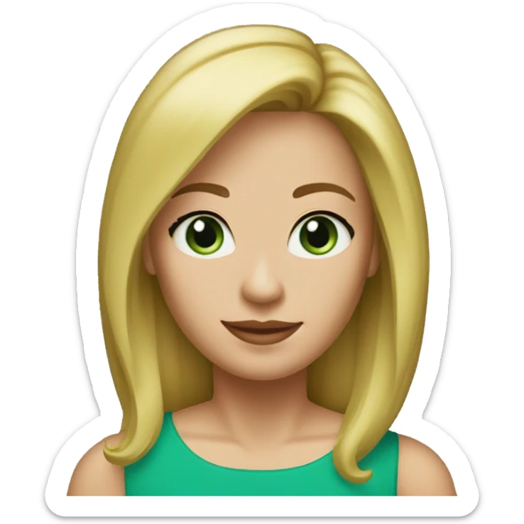 blonde hair 50 year old woman, shoulder length straight hair, blue eyes, green dress sticker