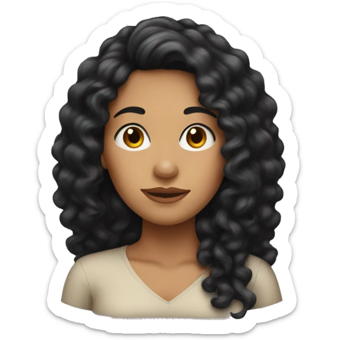 Head front view,A woman with very long thick black curly hair, tan skin   sticker