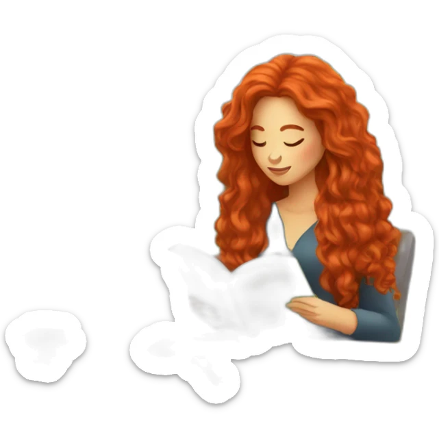 woman with long curly red hair reading a book with a glass of wine in a park sticker