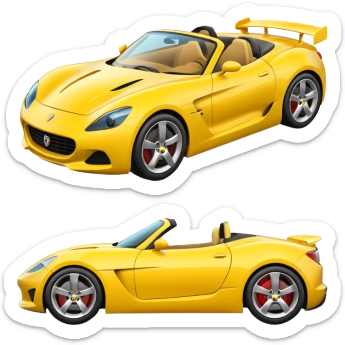 Generate a high-quality 3D cartoon-style emoji of a yellow sports car, sleek and shiny, realistic shading, smooth gradient colors, rounded and cute appearance, simple white background, high-resolution. sticker