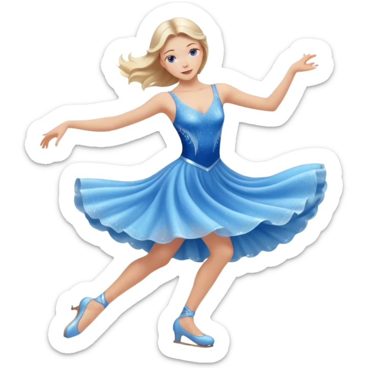 The ice skater girl in the sparkling blue dress spins gently sticker