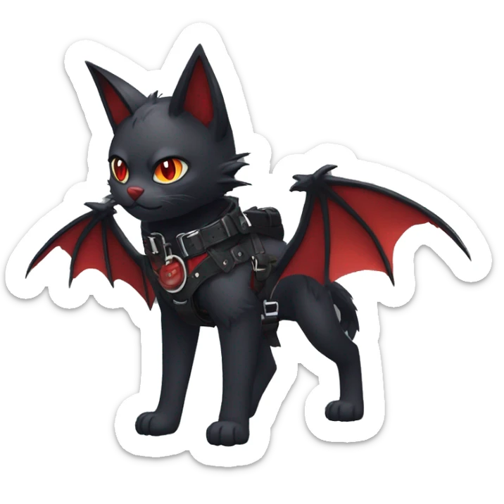 cool edgy black punk red ethereal fantasy nargacuga-bat-cat-Fakemon collar harness full body sticker