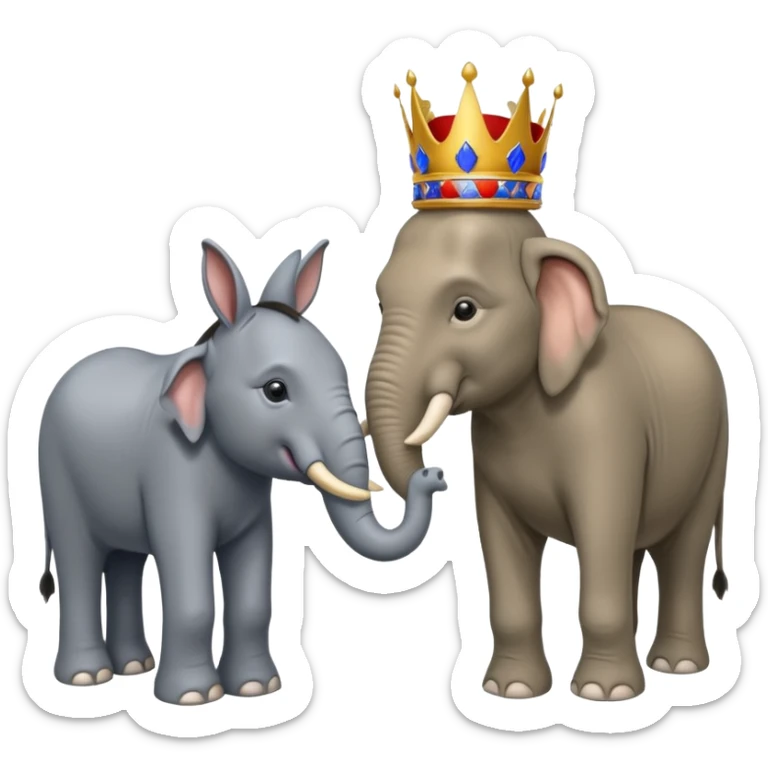 Democratic Party elephant facing Republican Party donkey with King Trump inbetween sticker