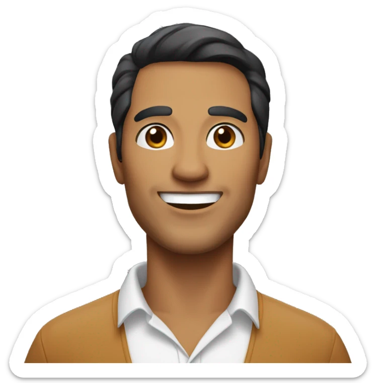 middle aged man with caramel skin, longer black hair, a smiling face without a beard. Clean eyebrows sticker
