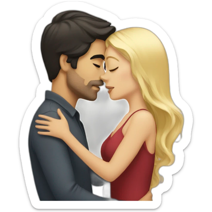 Dark hair man kissing a blond hair woman sticker
