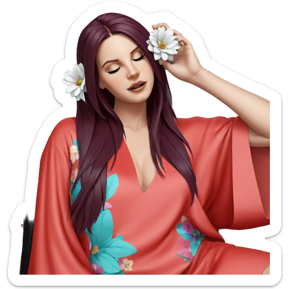 serene girl with flower hair sticker