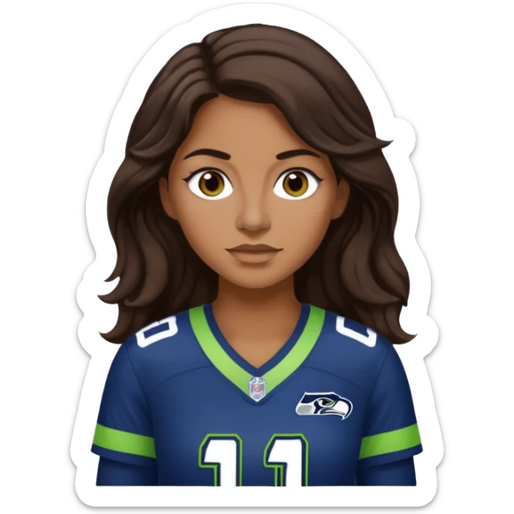 Long wavy Dark brown hair, brown eyes with small nose ring of seahawks fan women sticker